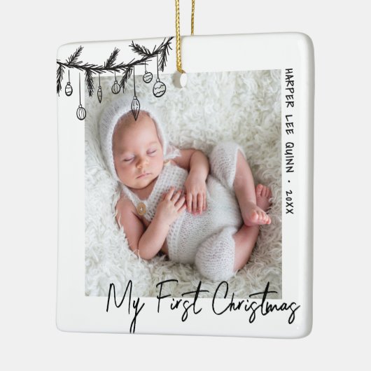 Baby Black White Mijn eerste kerstfoto Keramisch Ornament (Links)
