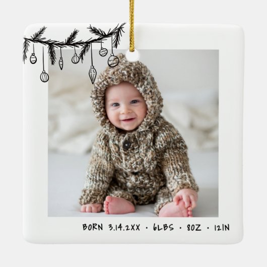 Baby Black White Mijn eerste kerstfoto Keramisch Ornament (Achterkant)