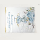 Baby Blau Bloemig Cute Olifant Jongen Baby Shower Wandkleed (Voorkant (horizontaal))