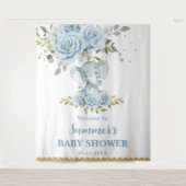 Baby Blau Bloemig Cute Olifant Jongen Baby Shower Wandkleed (Voorkant)