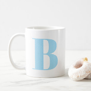 Baby Blau en Wit Stippen Monogram Koffiemok