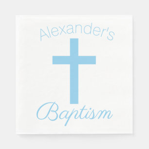 Baby Blau Kruis met Aangepaste Naam Doopfeest Servet