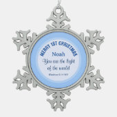 Baby Blauw 1e Kerstmis Christelijke Bijbel Verse N Tin Sneeuwvlok Ornament (Voorkant)