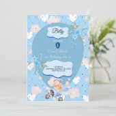 Baby Blauw 1e verjaardag uitnodiging (Staand voorkant)