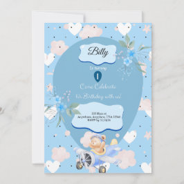 Baby Blauw 1e verjaardag uitnodiging