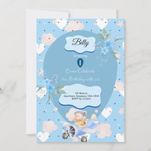 Baby Blauw 1e verjaardag uitnodiging
