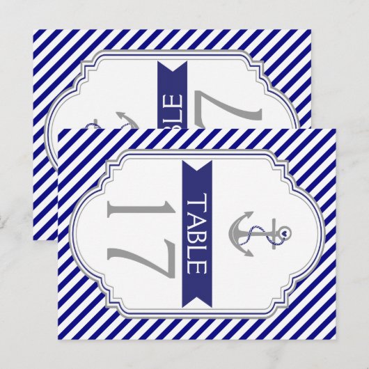 Baby blauw anker nautische bruiloft tafel nummer briefkaart (Voorkant / Achterkant)