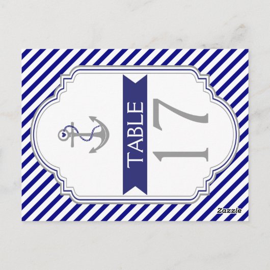 Baby blauw anker nautische bruiloft tafel nummer briefkaart (Achterkant)