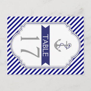 Baby blauw anker nautische bruiloft tafel nummer briefkaart