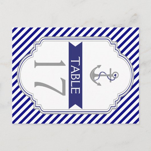 Baby blauw anker nautische bruiloft tafel nummer briefkaart (Voorkant)