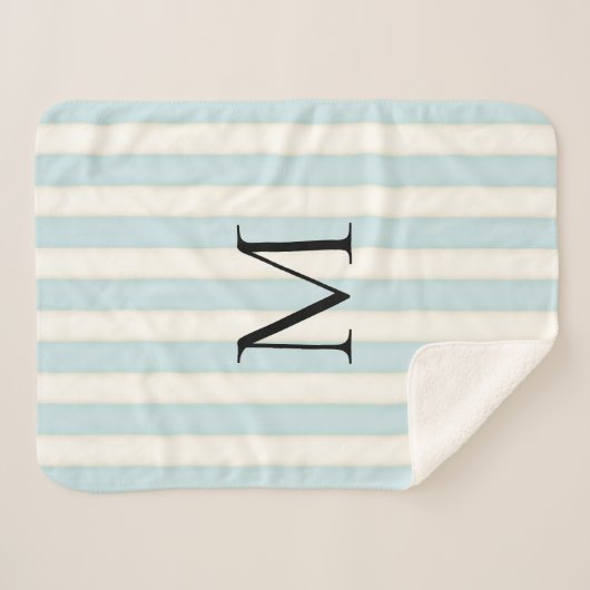 Baby Blauw & Antiek Witte Strepen Monogrammed Sherpa Deken (Voorkant (horizontaal))