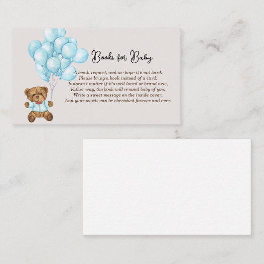 Baby Blauw Beer Baby shower Boeken voor Baby Plaatskaartje (Voorkant / Achterkant)