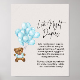Baby Blauw Beer Baby shower Late Night Luiers Poster