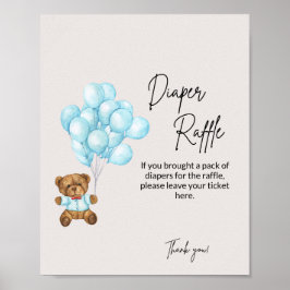 Baby Blauw Beer Baby shower Luier Raffle Poster