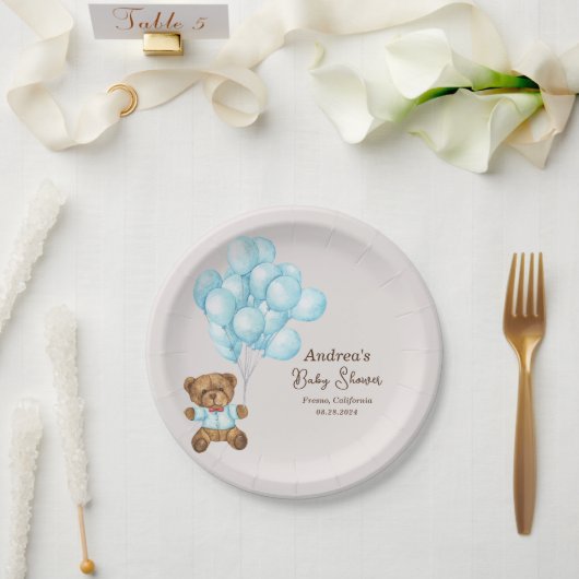 Baby Blauw Beer Baby shower Papier Bord (Huwelijk)