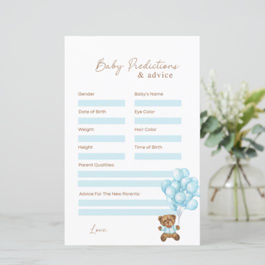 Baby Blauw Beer Baby shower Voorspellingen & Advie (Staand voorkant)