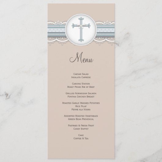 Baby blauw | Beige Cross Religious Celebration Men Menu (Voorkant)