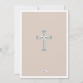 Baby blauw | Beige Photo Christening Invitation Kaart (Achterkant)