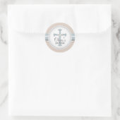 Baby Blauw | Beige religieuze viering Kruis Ronde Sticker (Tas)