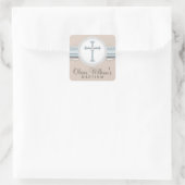 Baby Blauw | Beige religieuze viering Kruis Vierkante Sticker (Tas)