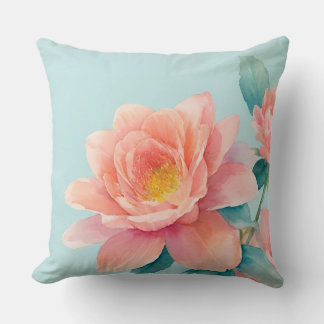 Baby Blauw, Blauwgroen en Roze Bloemen Waterverf Kussen