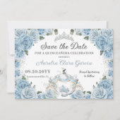 Baby Blauw Bloemen Assepoester Quinceañera Sweet 1 Save The Date (Voorkant)