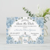 Baby Blauw Bloemen Assepoester Quinceañera Sweet 1 Save The Date (Staand voorkant)