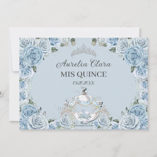 Baby Blauw Bloemen Assepoester Quinceañera Sweet 1 Save The Date (Achterkant)