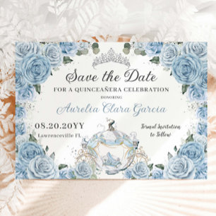 Baby Blauw Bloemen Assepoester Quinceañera Sweet 1 Save The Date