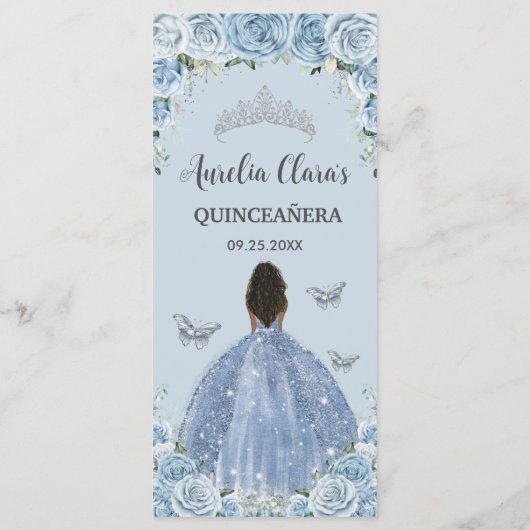 Baby Blauw Bloemen Bruin Prinses Quinceañera Menu (Achterkant)