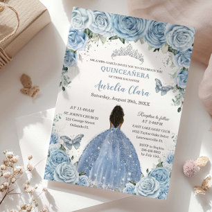 Baby Blauw Bloemen Bruin Prinses Zilver Quinceañer Kaart