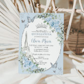 Baby Blauw Bloemen Eiffel Vlinders Quinceañera Kaart