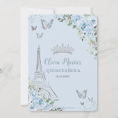 Baby Blauw Bloemen Eiffel Vlinders Quinceañera Kaart (Achterkant)