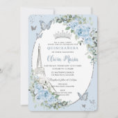 Baby Blauw Bloemen Eiffel Vlinders Quinceañera Kaart (Voorkant)