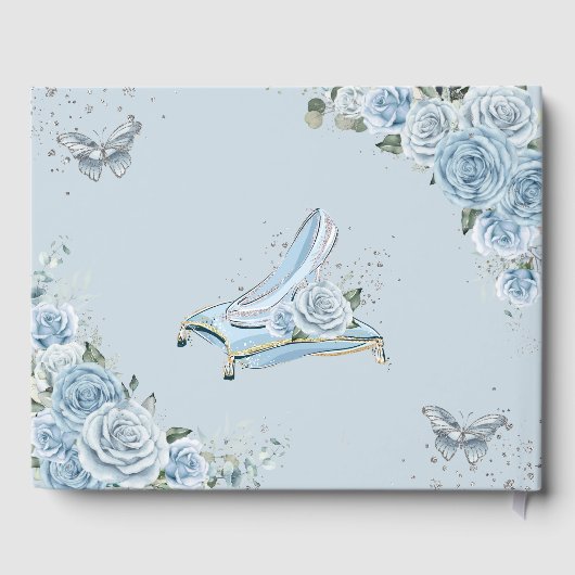Baby Blauw Bloemen Glazen Slipper Quinceañera XV 1 Gastenboek (Achterkant)
