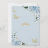 Baby Blauw Bloemen Goud Quinceañera Vlinders Boog Save The Date (Achterkant)