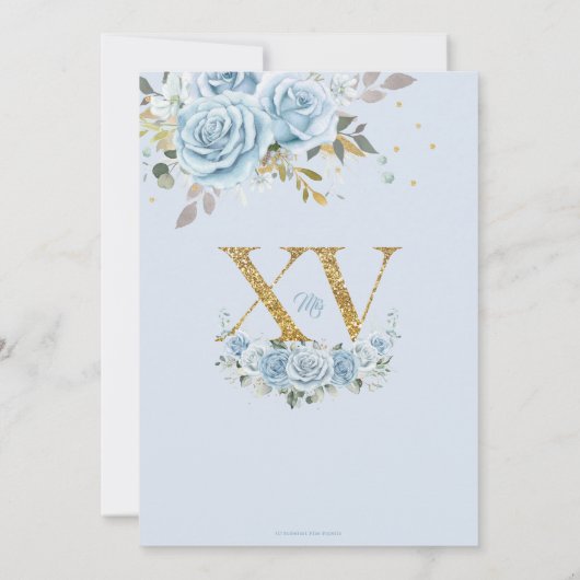 Baby Blauw Bloemen Goud XV Quinceañera Quince 15 Kaart (Achterkant)