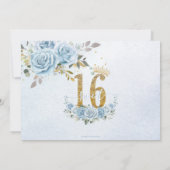Baby Blauw Bloemen Goud Zoet Zestien Verjaardag Fo Kaart (Achterkant)