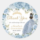 Baby Blauw Bloemen Gouden Vlinders Prinses Jurk Ronde Sticker (Voorkant)