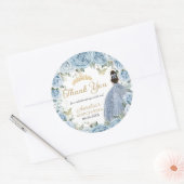Baby Blauw Bloemen Gouden Vlinders Prinses Jurk Ronde Sticker (Envelop)