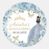 Baby Blauw Bloemen Gouden Vlinders Prinses Jurk Ronde Sticker (Voorkant)
