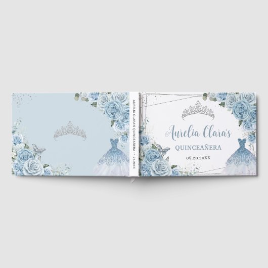 Baby Blauw Bloemen Jurk Zilver Quinceañera Gastenboek (Volledig)