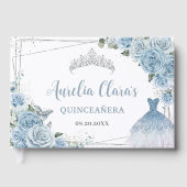 Baby Blauw Bloemen Jurk Zilver Quinceañera Gastenboek (Voorkant)