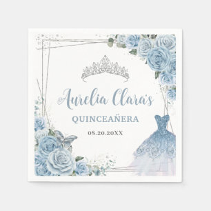 Baby Blauw Bloemen Jurk Zilver Quinceañera Servet