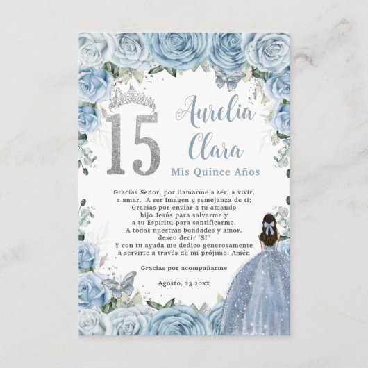 Baby Blauw Bloemen Meisje Gown Quinceañera Gebed K Informatiekaartje (Voorkant)