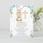 Baby Blauw Bloemen Plakken Konijnendoop Kaart (Staand voorkant)