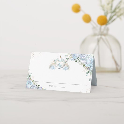 Baby Blauw Bloemen Prinses Carriage Quinceanera 16 Plaatskaartje (Voorkant)