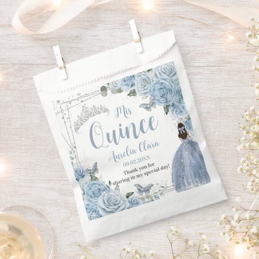 Baby Blauw Bloemen Prinses Zilver Quinceañera 16 1 Bedankzakje (Geknipt)
