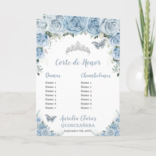 Baby Blauw Bloemen Quinceanera Bruin Prinses Evene Programma (Achterkant)