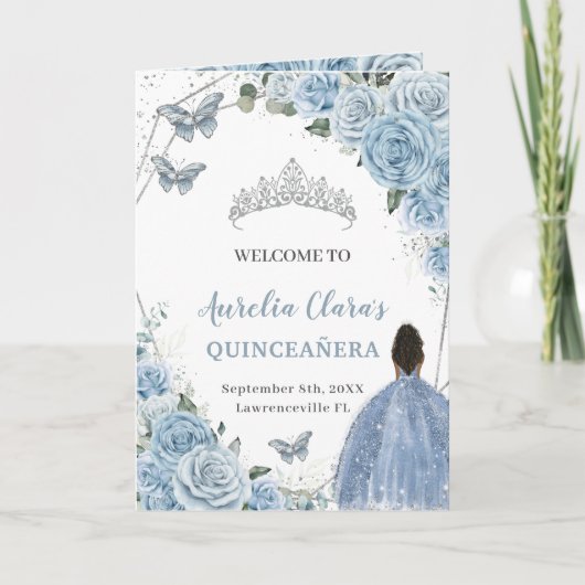 Baby Blauw Bloemen Quinceanera Bruin Prinses Evene Programma (Voorkant)